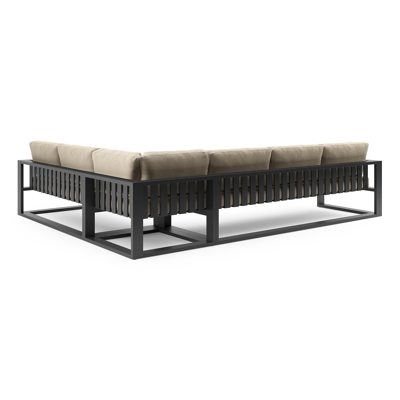 Verato loungehoek in zwart aluminium met althea camel all weather cosytica kussen