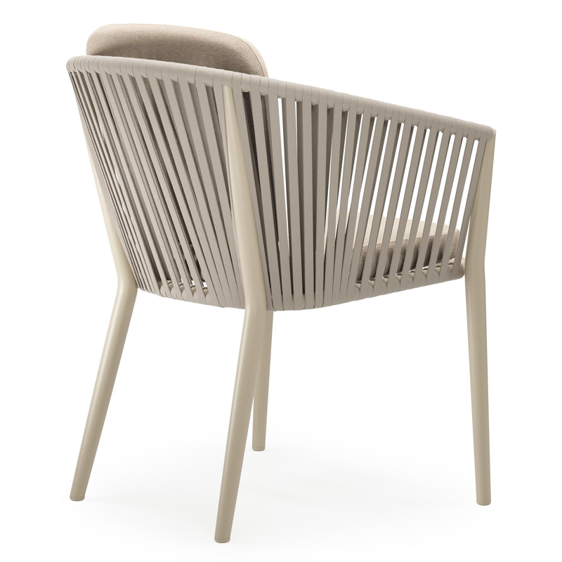 Chaise de jardin Orso en aluminium beige et corde plate tissée verticalement beige avec coussin All Weather Sunbrella® Luxe Heritage Papyrus