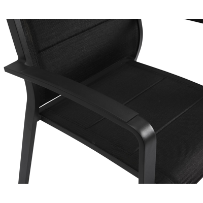 Lioni stapelbare tuinstoel in zwart aluminium en zwart comfort textilene