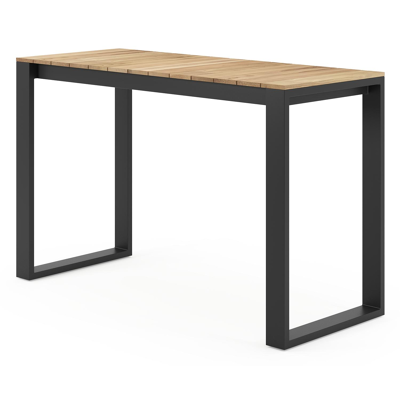 Table de bar Verato en aluminium noir et teck - Lg 170 x Larg. 70 x H 106 cm