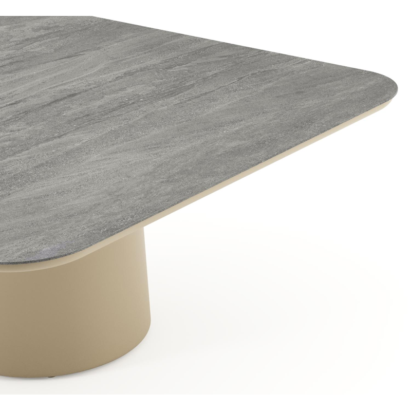Amico low dining tuintafel afgerond vierkant in beige aluminium en volkeramiek Aspen Grey - L 148 x B 148 x H 61 cm