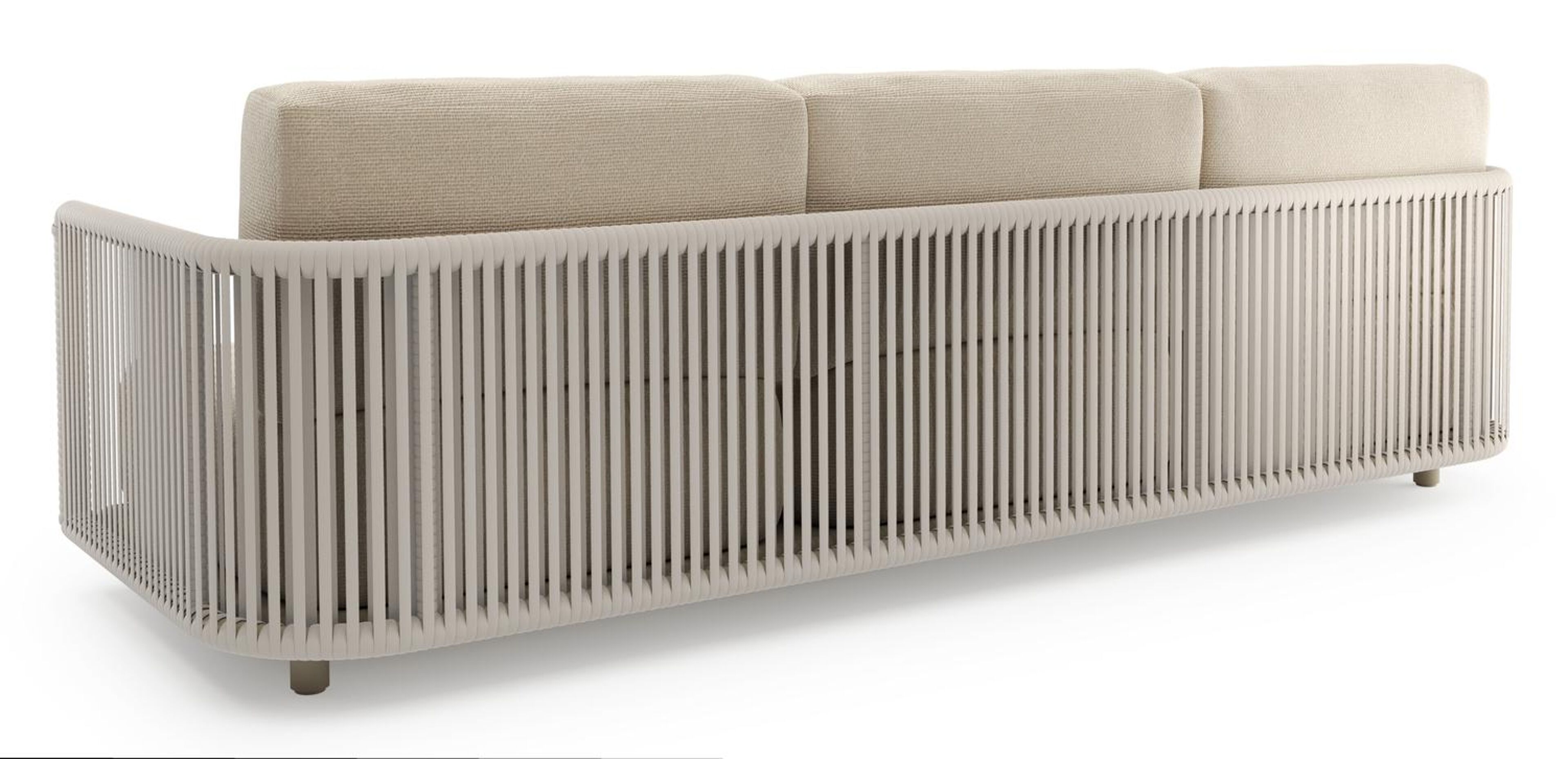 Organo loungeset in beige aluminium en beige verticaal geweven luxe vlakke rope met althea chalk all weather Cosytica kussen