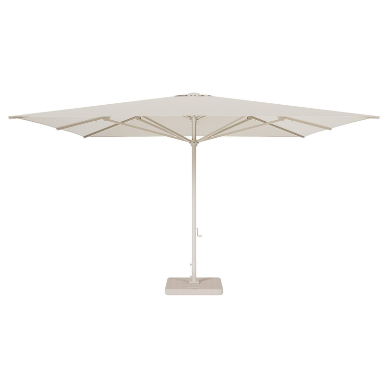Solino staanparasol in beige aluminium en beige All Weather Sunbrella® Premium parasoldoek - L1 400 x L2 400 cm met parasolvoet Lapido 160 kg