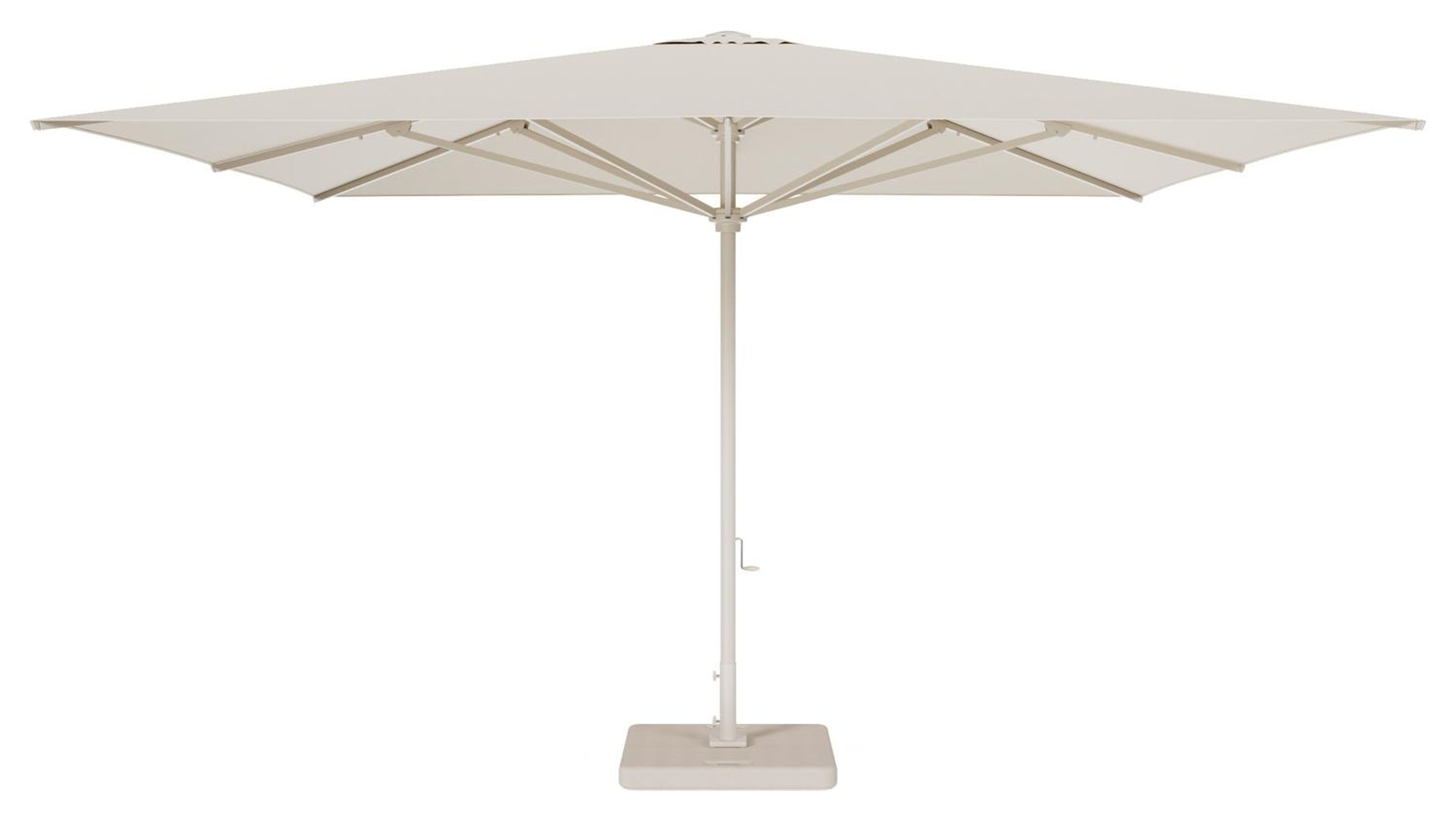 Solino staanparasol in beige aluminium en beige All Weather Sunbrella® Premium parasoldoek - L1 400 x L2 400 cm met parasolvoet Lapido 160 kg