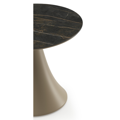 Fano low dining loungetafel rond in beige aluminium en volkeramiek Black Obsession - Dia. 65 x H 40 cm