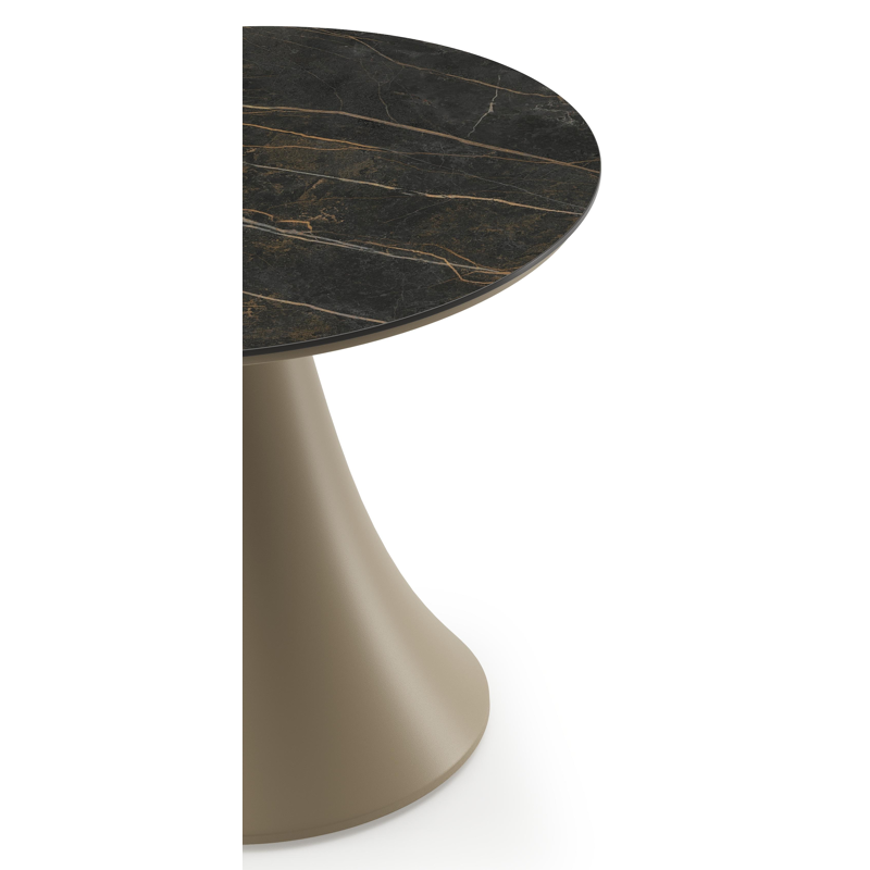 Fano low dining loungetafel rond in beige aluminium en volkeramiek Black Obsession - Dia. 65 x H 55 cm