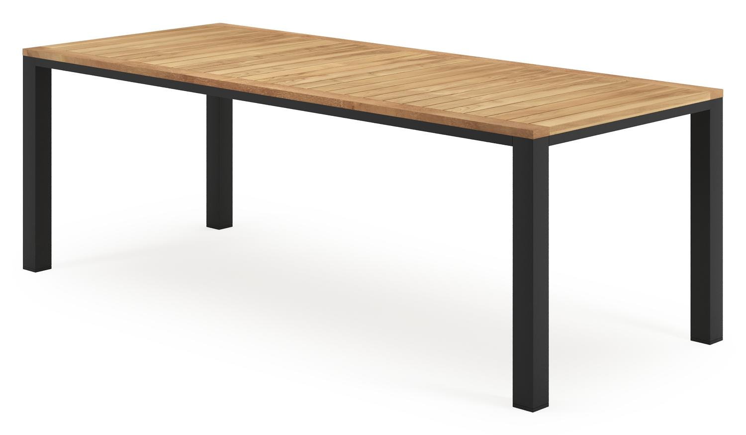 Varese tuinset in zwart aluminium en naturel teak tafelblad met 6 stapelbare Amalfi tuinstoelen