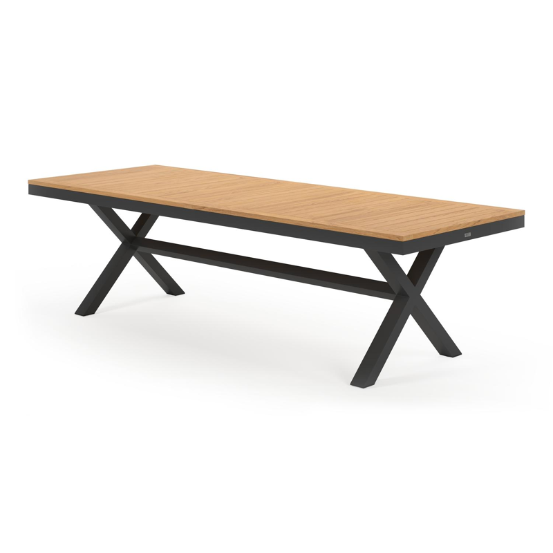 Reza rechthoekige tuinset in zwart aluminium en teak natural finish met 10 Zamora tuinstoelen