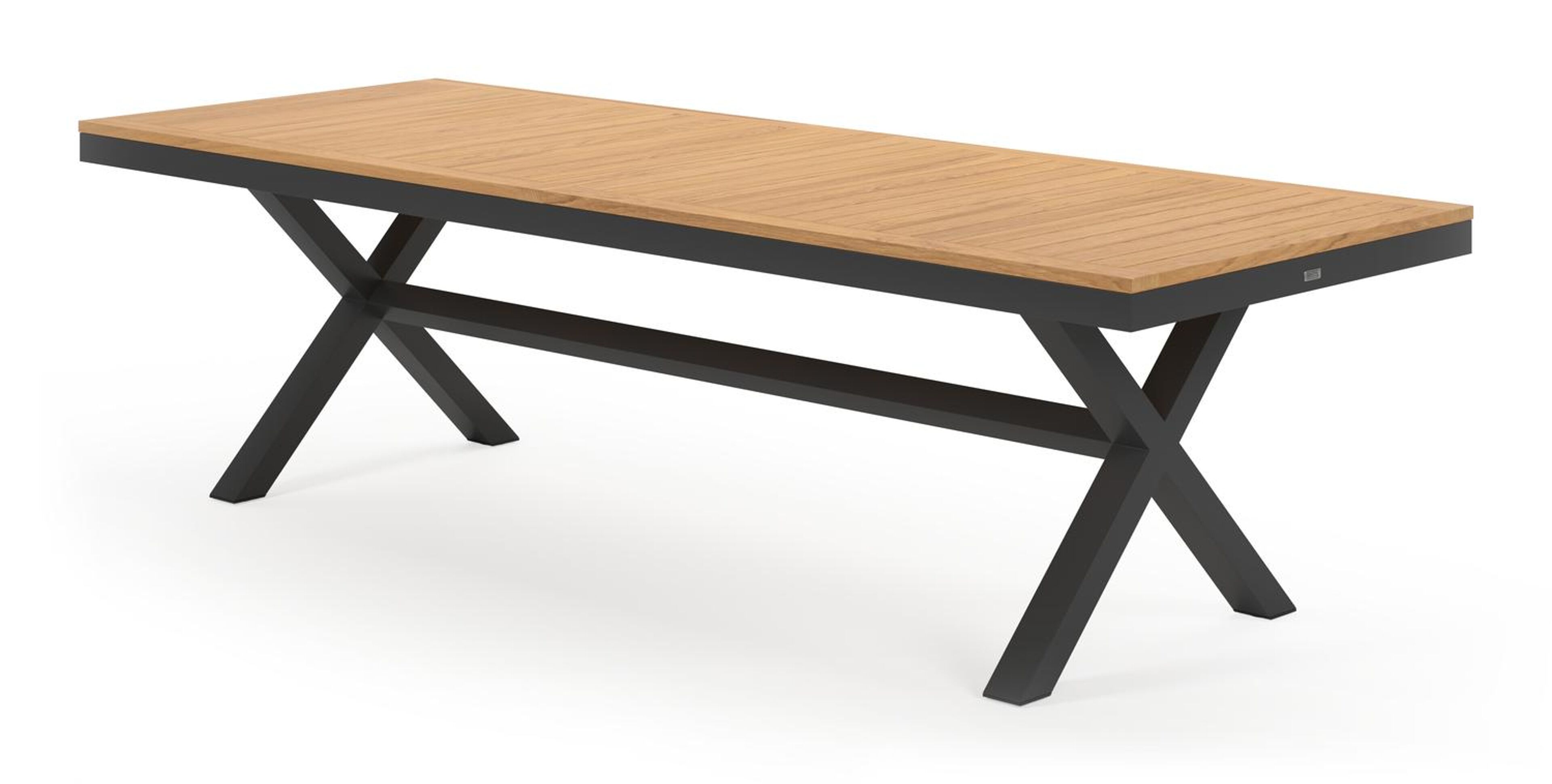 Reza rechthoekige tuinset in zwart aluminium en teak natural finish met 10 Zamora tuinstoelen