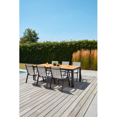 Ellara tuintafel in zwart aluminium en polywood - L 220 x B 100 x H 73.5 cm