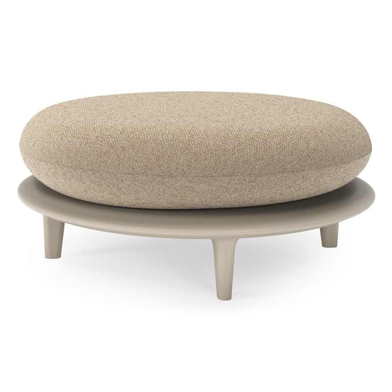 Bomero poef in beige aluminium met madagascar oak all weather cosytica kussen