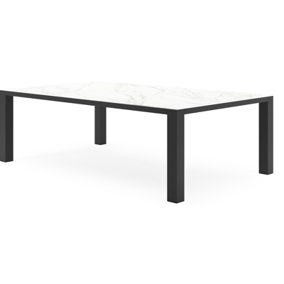 Nano XL tuintafel rechthoekig in zwart aluminium en volkeramiek Calacatta - L 240 x B 148 x H 75 cm