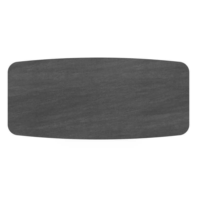 Table de jardin Orso forme de bateau en aluminium blanc et céramique pleine Basalt Black - Lg. 255 x Lrg. 115 x Haut. 75 cm