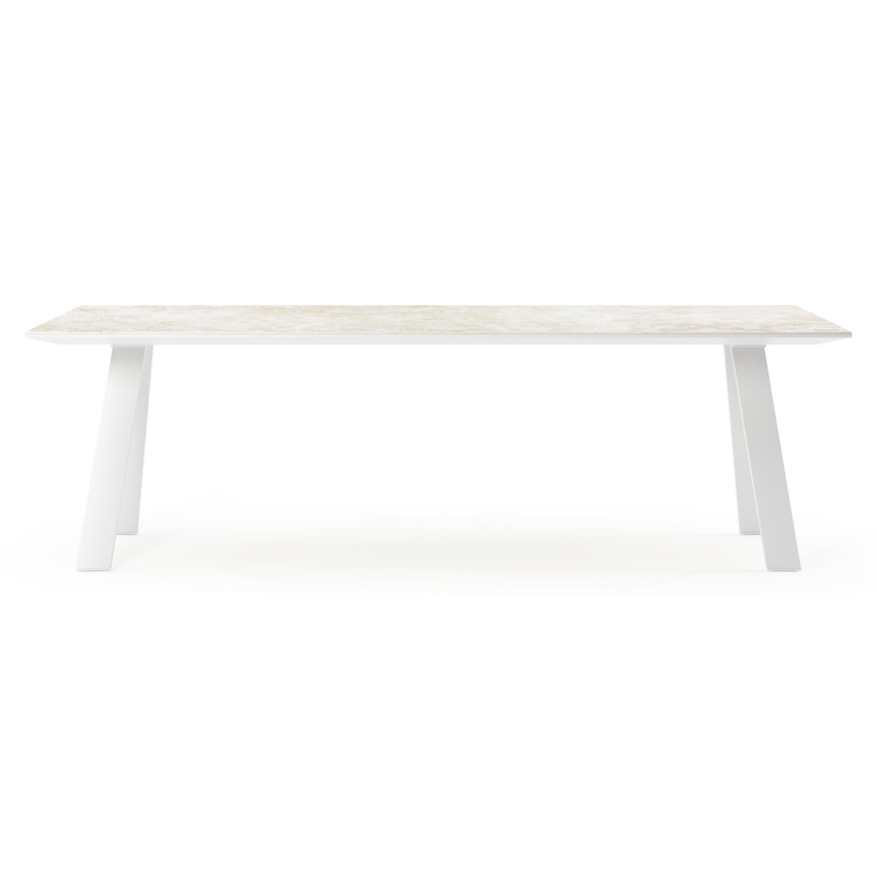 Table de jardin Cesano rectangulaire en aluminium blanc et céramique pleine Rapolano Lg. 240 x Lrg. 100 cm
