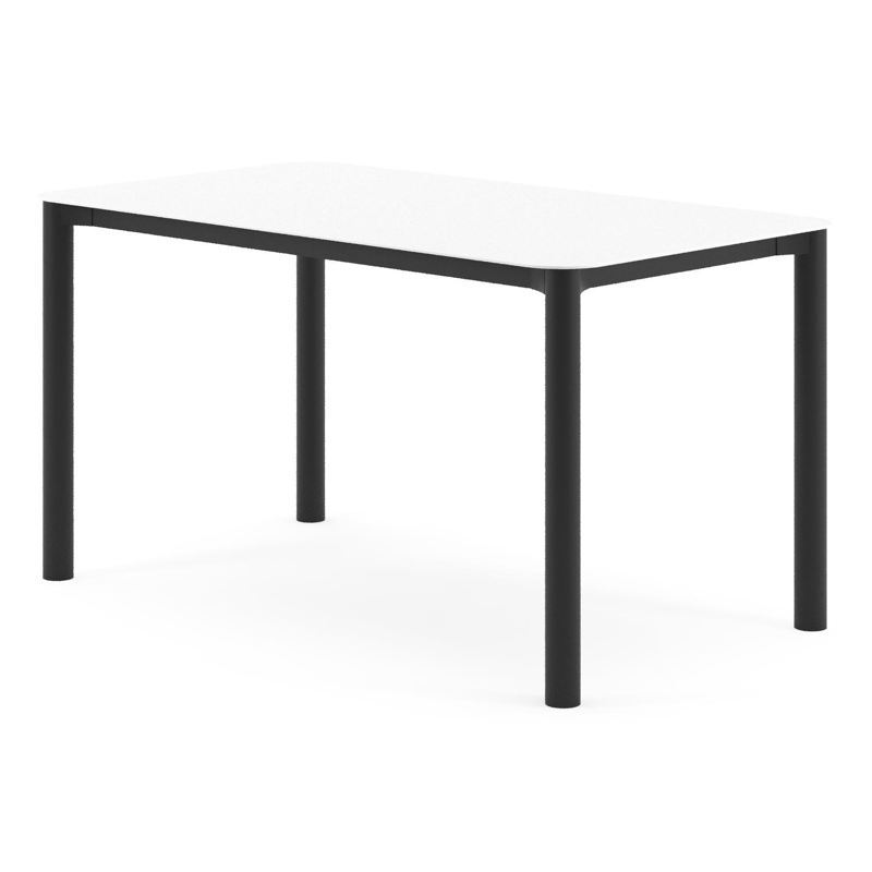 Orso tuintafel rechthoekig afgerond in zwart aluminium en volkeramiek Arctic White - L 140 x B 80 x H 74.5 cm