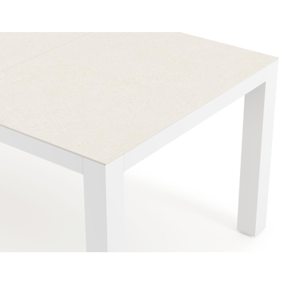 Calzo tuintafel rechthoekig in wit aluminium en sintered stone beige - L 220 x B 100 x H 74 cm