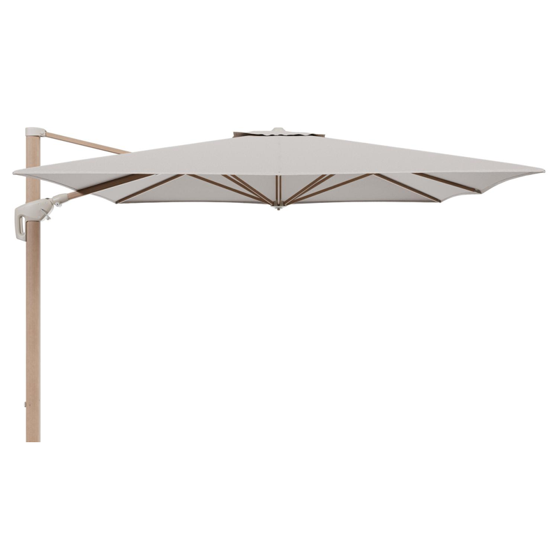 Minore zweefparasol met tiltfunctie in houtlook aluminium en Slow Farafra All Weather Sunbrella® Luxe parasoldoek - L1 350 x L2 350 cm (zonder voet) (zonder voet)