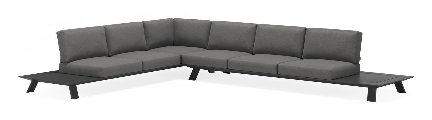 Cesano loungehoek in zwart aluminium met deauville black all weather sunbrella® luxe kussens