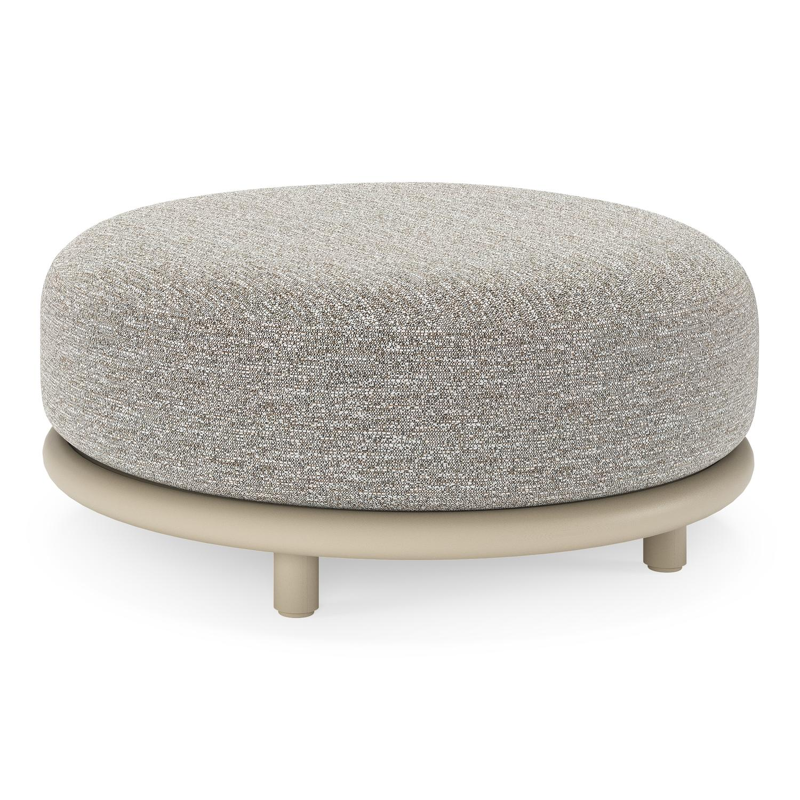 Lomano poef in beige aluminium en beige verticaal geweven luxe vlakke rope met Tundra Pepper all weather sunbrellaÂ® luxe