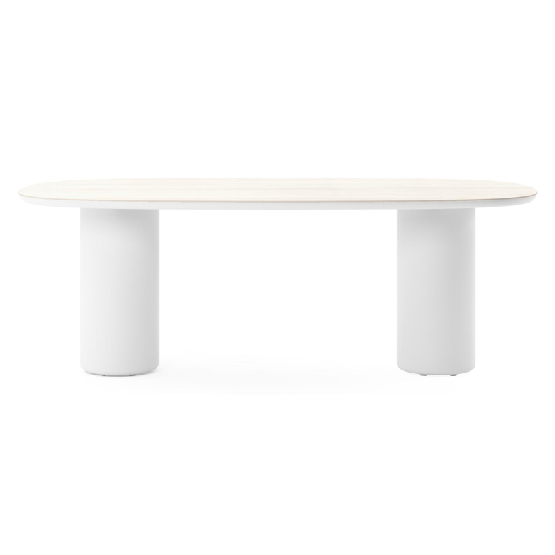 Amico tuintafel bombo in wit aluminium en volkeramiek Travertino Bianco - L 210 x B 110 x H 73.5 cm