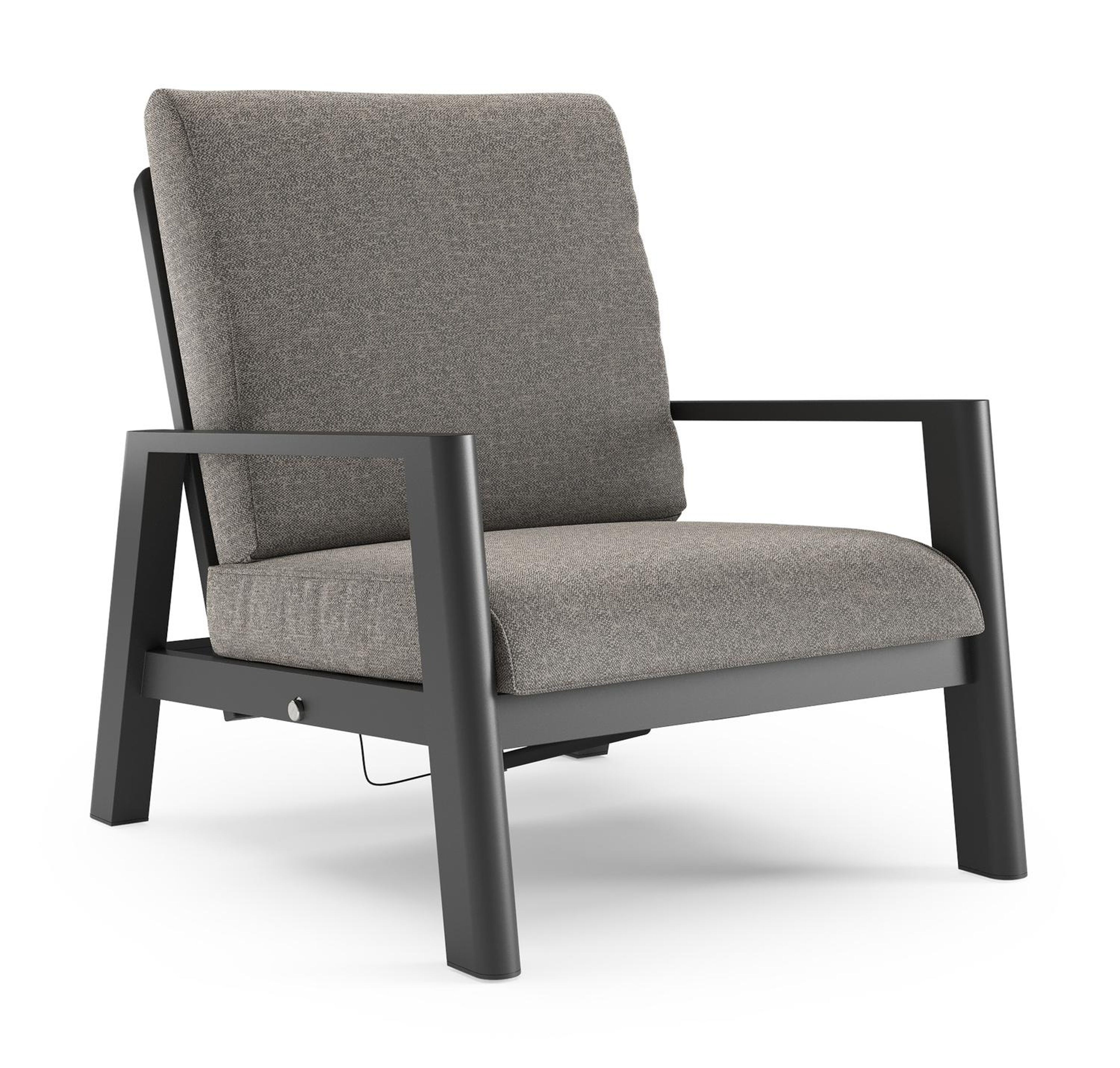 Fauteuil de jardin Cirello en aluminium noir et coussins en all weather sunbrella® luxe chartres drizzle