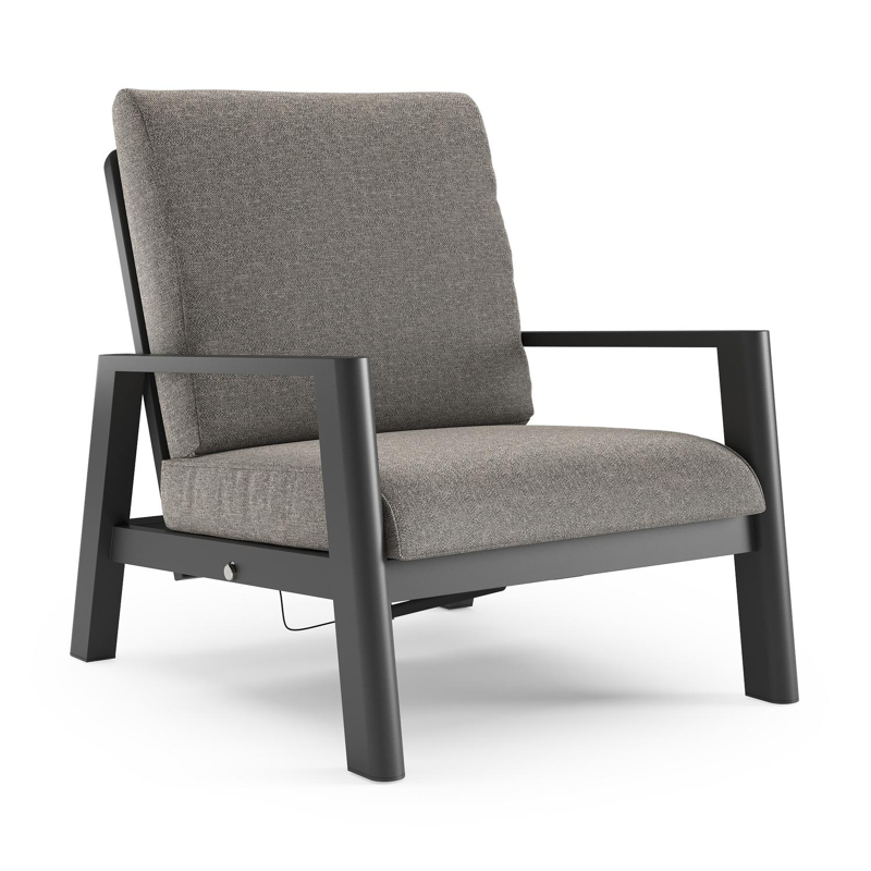 Cirello loungestoel in zwart aluminium met chartres drizzle all weather sunbrella® luxe kussen