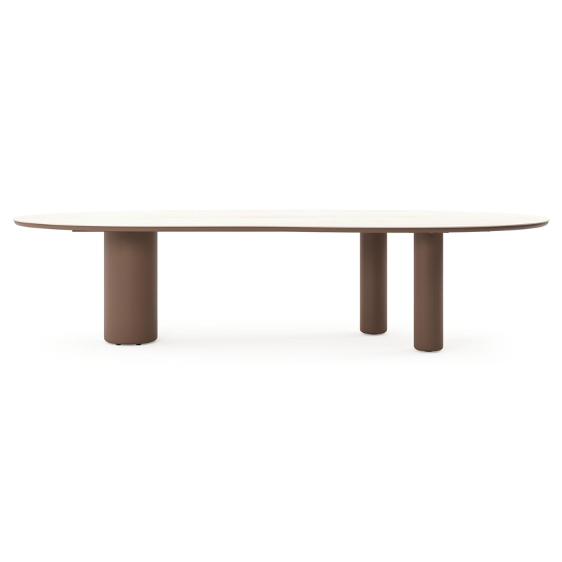 Amico tuintafel organisch in taupe aluminium en volkeramiek Travertino Bianco - L 320 x B 120 x H 73.5 cm