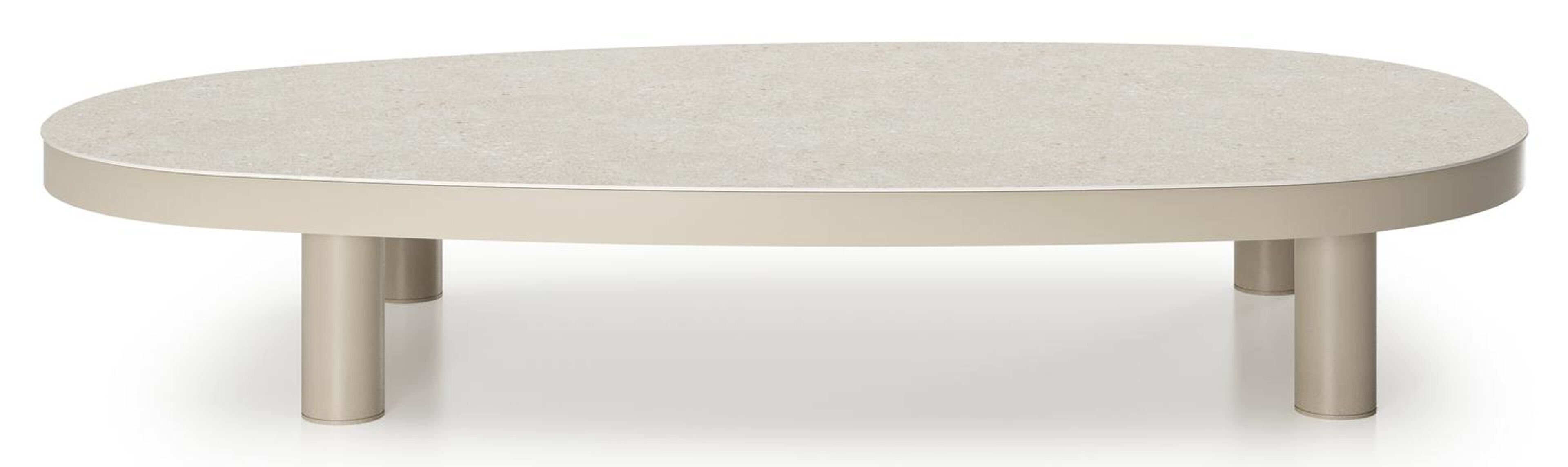 Donato loungetafel organisch in beige aluminium en volkeramiek Shilin - L 151 x B 90 x H 24.5 cm