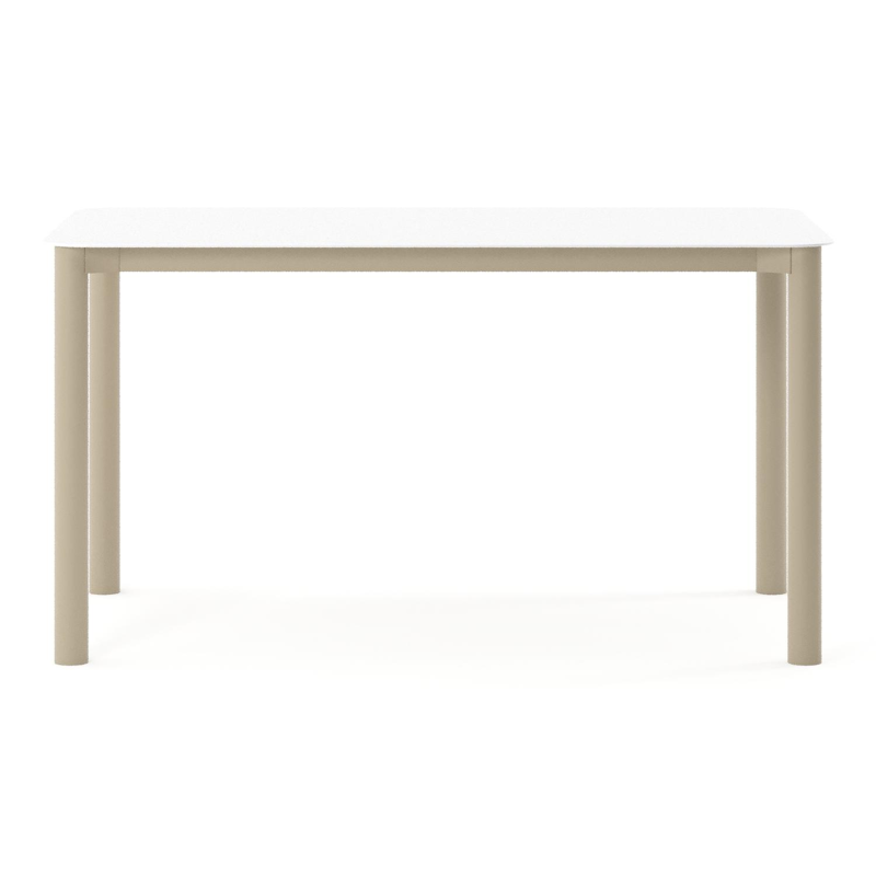 Orso tuintafel rechthoekig afgerond in beige aluminium en volkeramiek Arctic White - L 140 x B 80 x H 74.5 cm