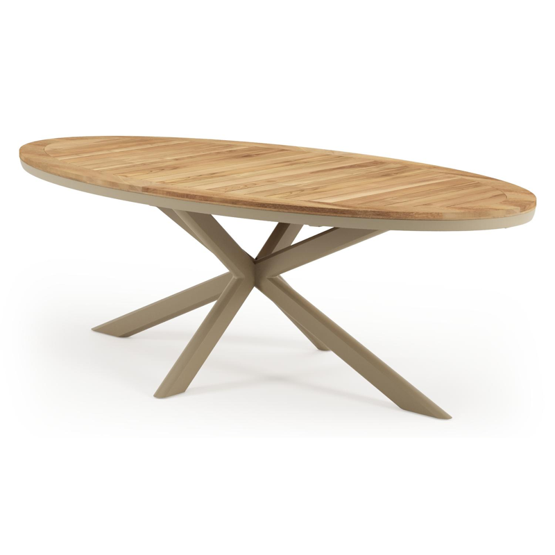 Pamplona tuintafel ovaal in beige aluminium en teak - L 239 x B 115 x H 73 cm