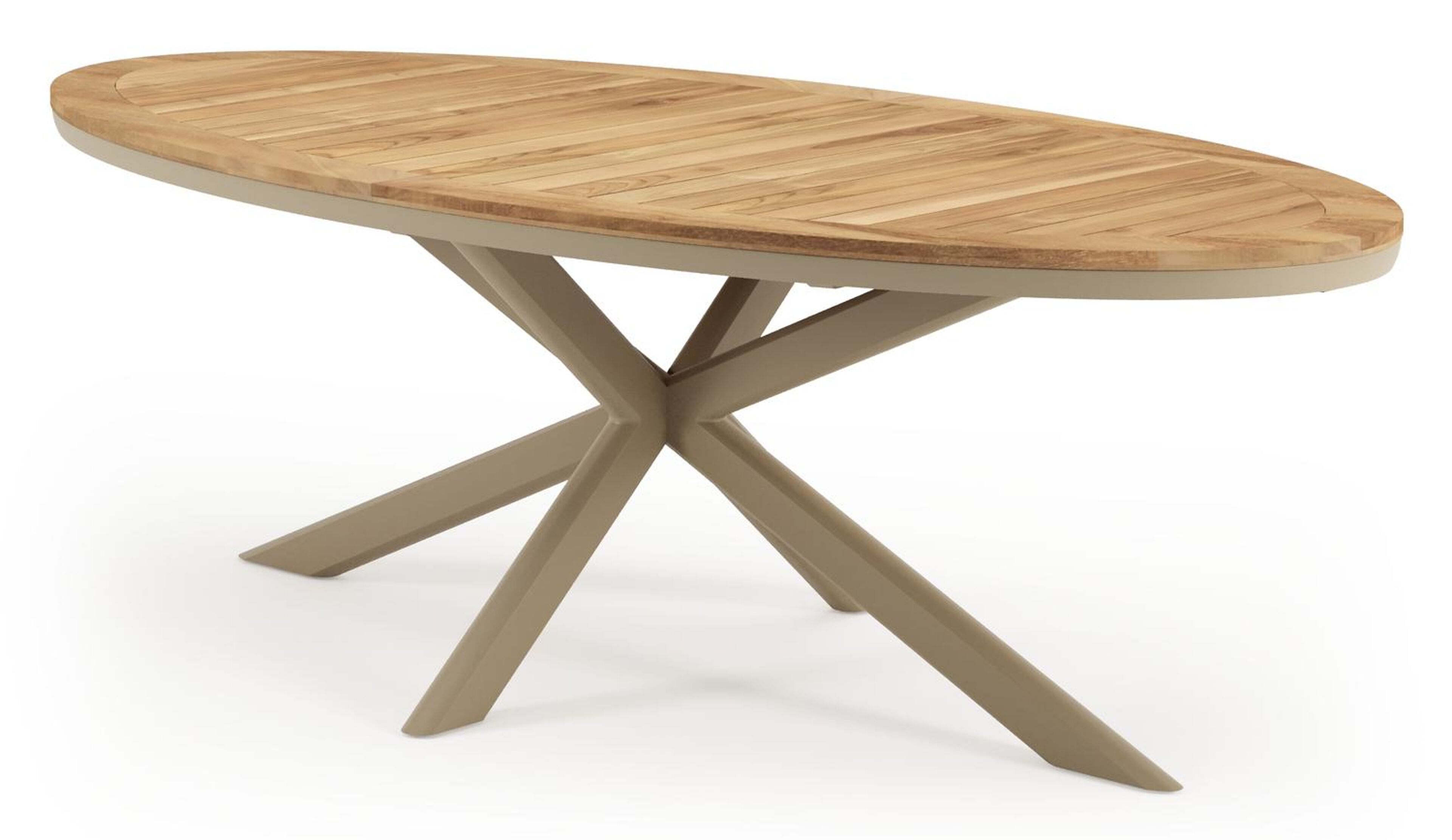 Pamplona tuintafel ovaal in beige aluminium en teak - L 239 x B 115 x H 73 cm