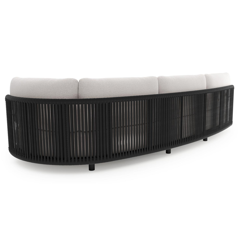 Lomano loungebank in zwart aluminium en zwart verticaal geweven luxe vlakke rope met ego eggshell all weather solica kussen