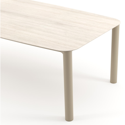 Orso tuintafel bootvorm in beige aluminium en volkeramiek Travertino Bianco - L 255 x B 115 x H 74.5 cm