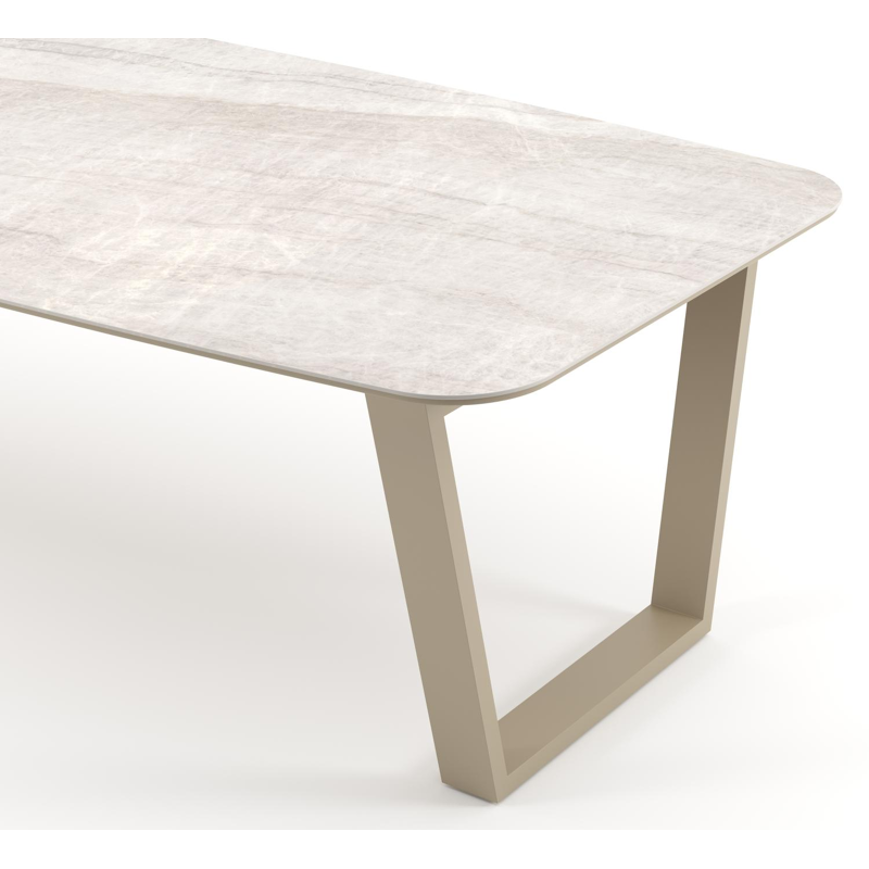 Pagino tuintafel bootvorm in beige aluminium en volkeramiek Taj Mahal - L 255 x B 115 x H 73 cm