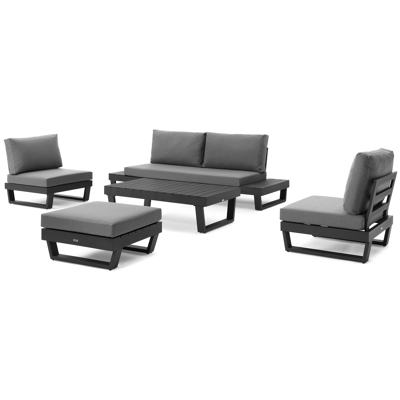 Modica lounge poef in zwart aluminium met grijs textilene kussen