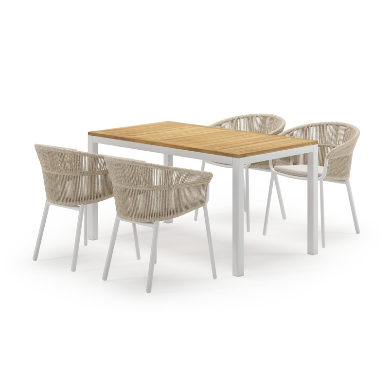 Feltro ensemble de jardin rectangulaire en aluminium blanc en teck natural finish avec 4 chaises de jardin Matera