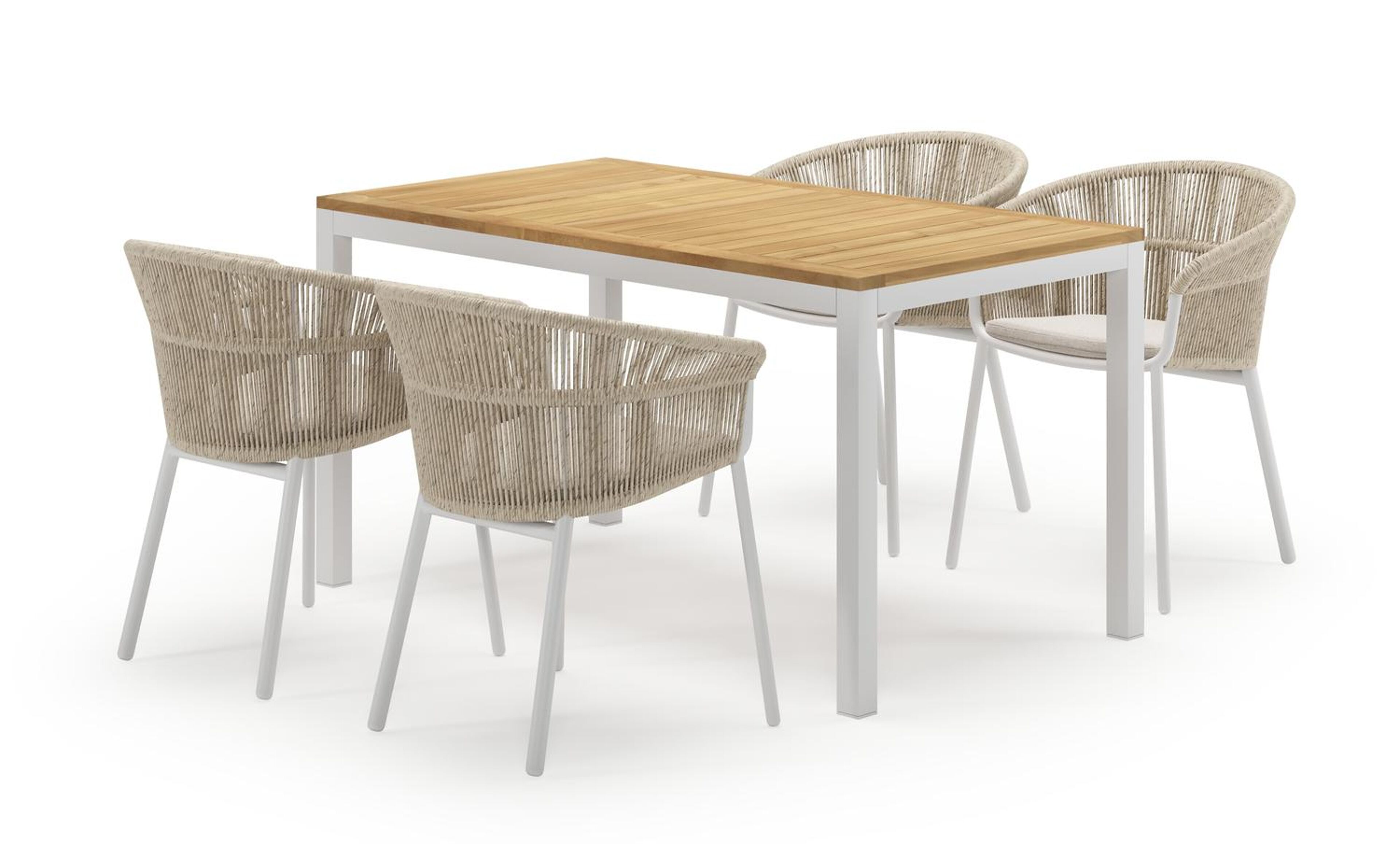 Feltro ensemble de jardin rectangulaire en aluminium blanc en teck natural finish avec 4 chaises de jardin Matera