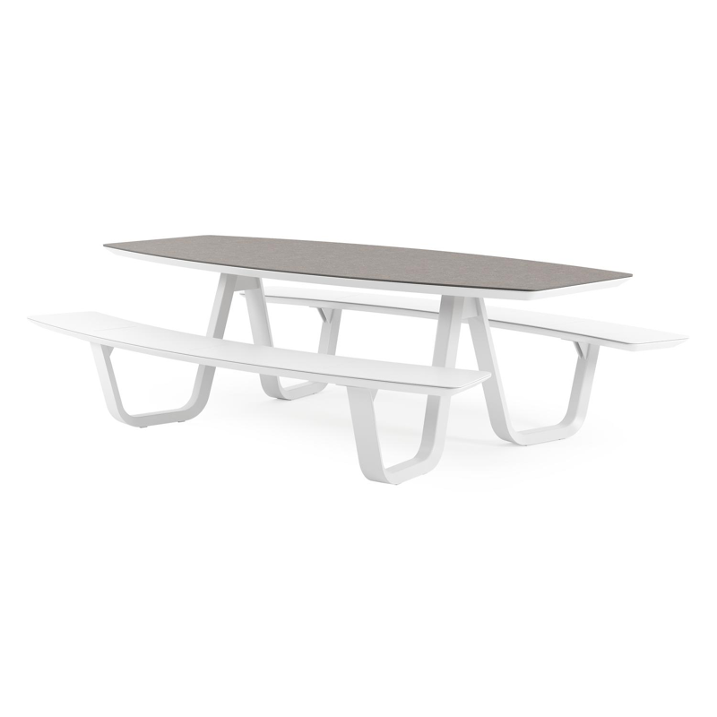 Forno picknicktafel bootvorm in wit aluminium en volkeramiek Wulong - L 240 x B 181 x H 72 cm