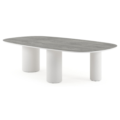 Amico tuintafel bombo xl in wit aluminium en volkeramiek Aspen Grey - L 270 x B 148 x H 73.5 cm