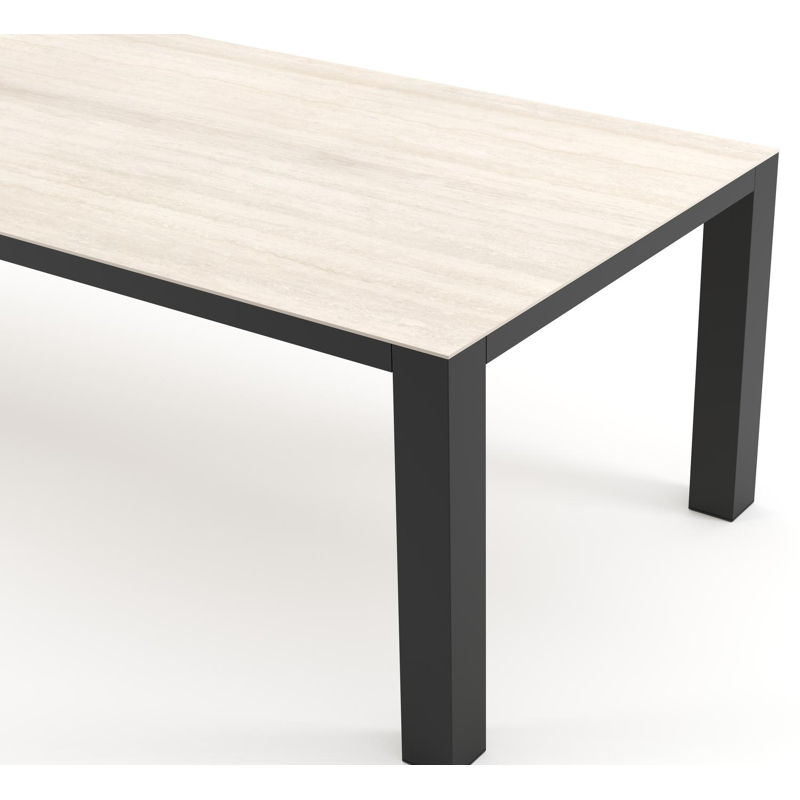 Nano tuintafel rechthoekig in zwart aluminium en volkeramiek Travertino Bianco - L 280 x B 110 x H 75 cm