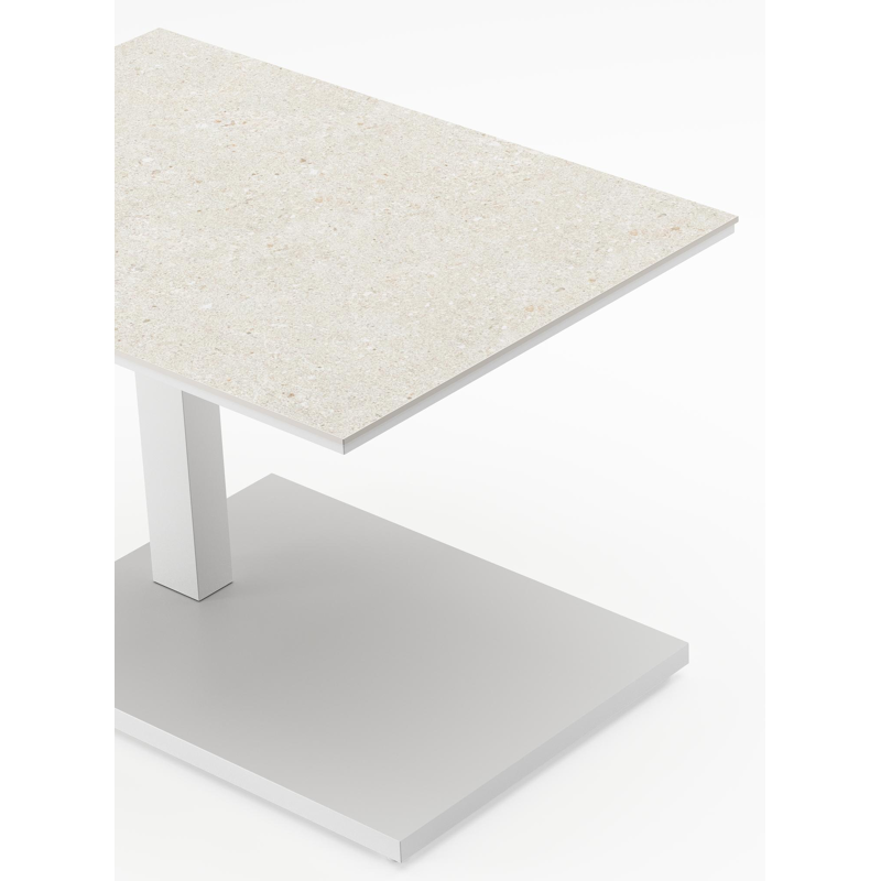 Cirello Pop up loungetafel in wit aluminium en beige volkeramiek - L 70 x B 50 x H 44/66 cm