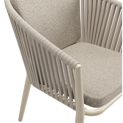 Chaise de jardin Orso en aluminium beige et corde plate tissée verticalement beige avec coussin en All Weather Cosytica Catania Beige