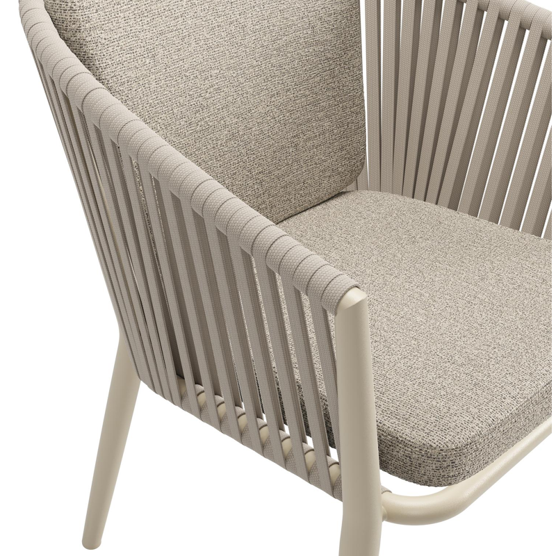 Chaise de jardin Orso en aluminium beige et corde plate tissée verticalement beige avec coussin en All Weather Cosytica Catania Beige