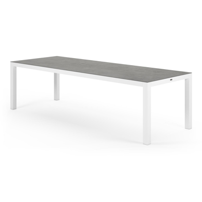 Varese tuinset in wit aluminium en grijs volkeramiek tafelblad met 8 stapelbare Bareto tuinstoelen