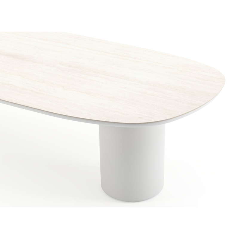 Amico tuintafel bombo in wit aluminium en volkeramiek Travertino Bianco - L 320 x B 130 x H 73.5 cm