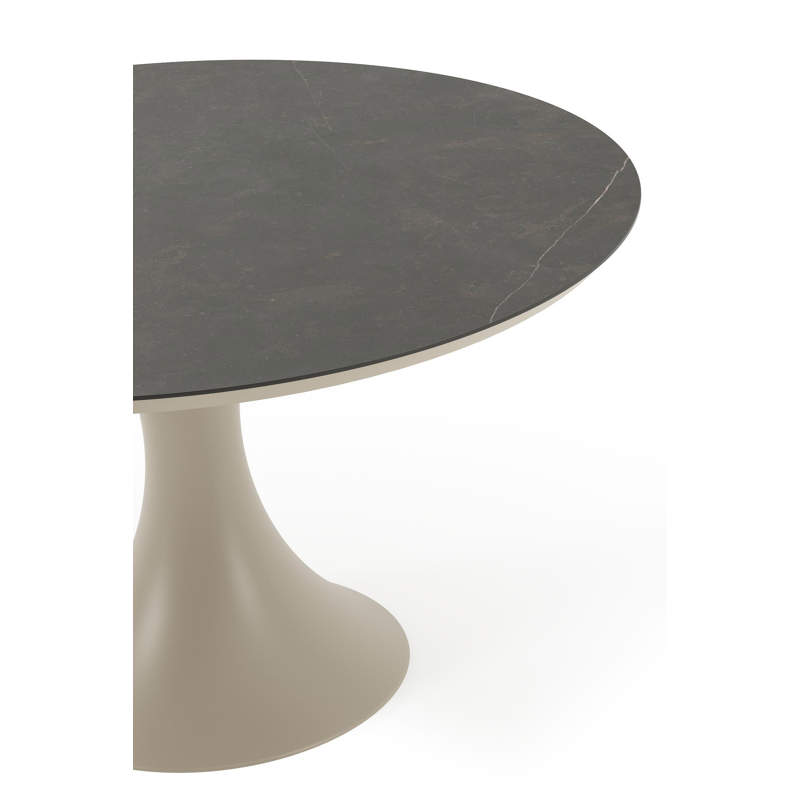 Fano tuintafel rond in beige aluminium en volkeramiek Calatorao - Dia. 130 x H 75 cm