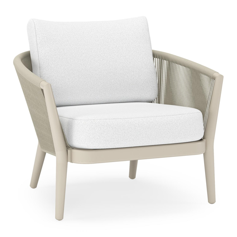 Orso loungestoel in beige aluminium en beige verticaal geweven ronde rope met Ego Birch all weather solica kussen