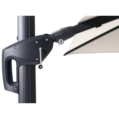 Minore zweefparasol met tiltfunctie in zwart aluminium en Sunbrella Luxe Wander Granite parasoldoek - L1 400 x L2 300 cm (zonder voet)