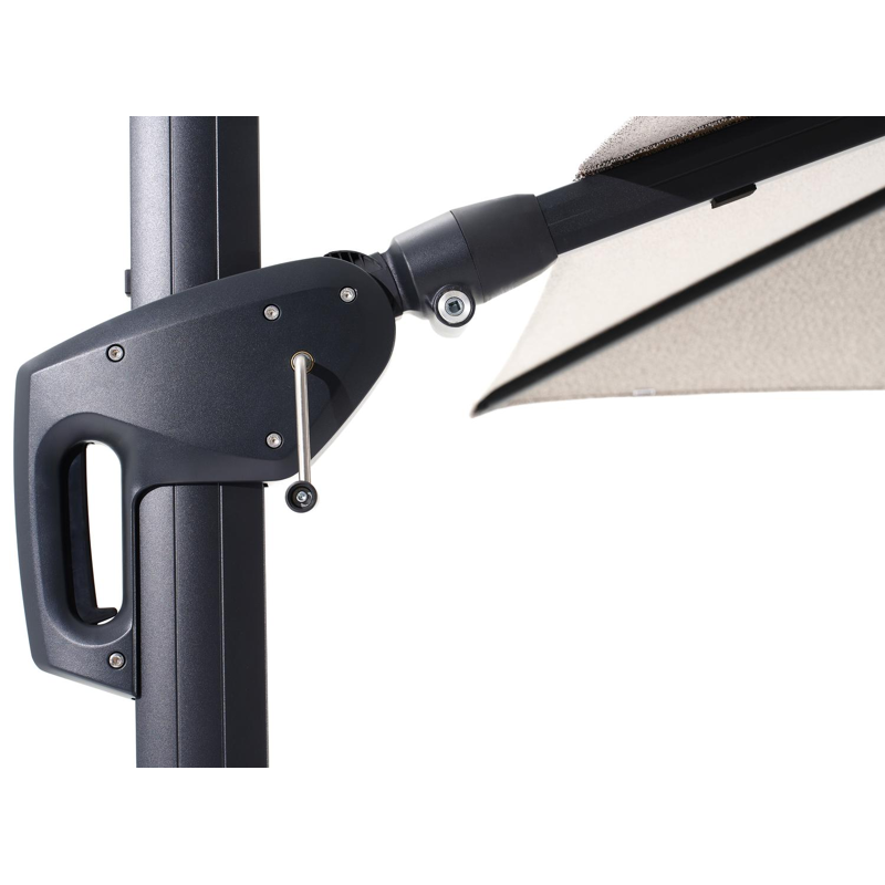 Minore zweefparasol met tiltfunctie in zwart aluminium en Sunbrella Luxe Wander Granite parasoldoek - L1 400 x L2 300 cm (zonder voet)