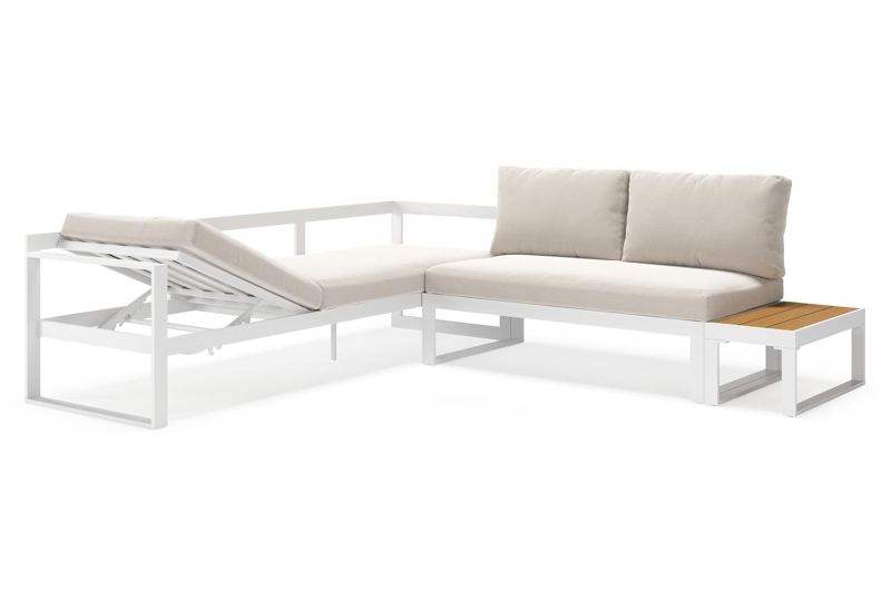 Caldela loungehoek in wit aluminium en polywood met beige weather+ softtouch kussens